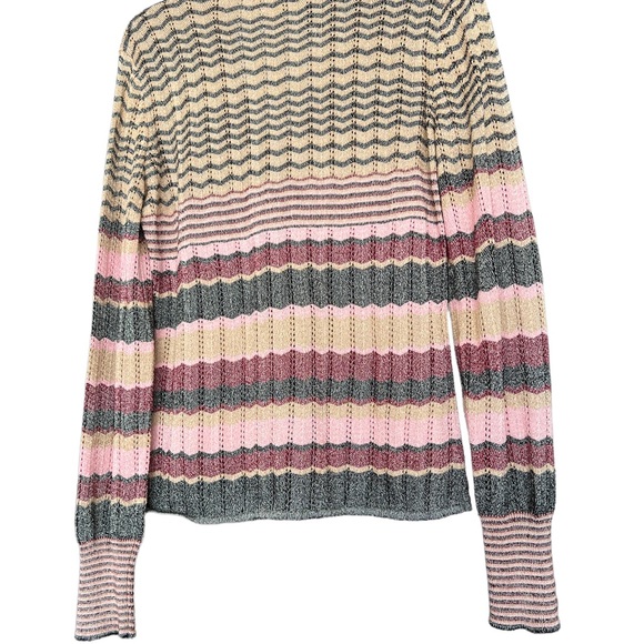 Vintage Cache Boho Large Multicolor Metallic Tie Neck Sweater Striped Chevron. - Picture 6 of 9